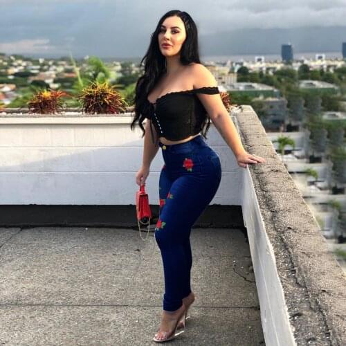 Spring and autumn sexy high-waist women jeans fashion flower embroidery skinny slimming denim pants lady sexy denim pencil pants