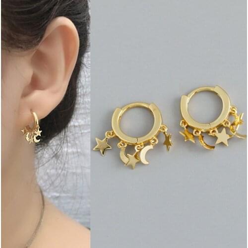 Vintage Gold Color Dangle Small Hoop EarringsGeometric Cross Star Moon Drop Earrings For Women Jewelry 2021 aretes pendiente