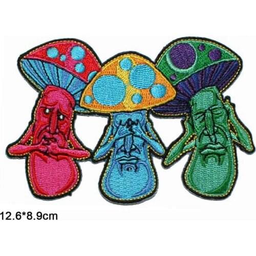 Mushroom No Evil Hippie Death Grim Reapers Wholesale Iron on Embroidered Cloth Clothes Patch For Clothing Girls Boys