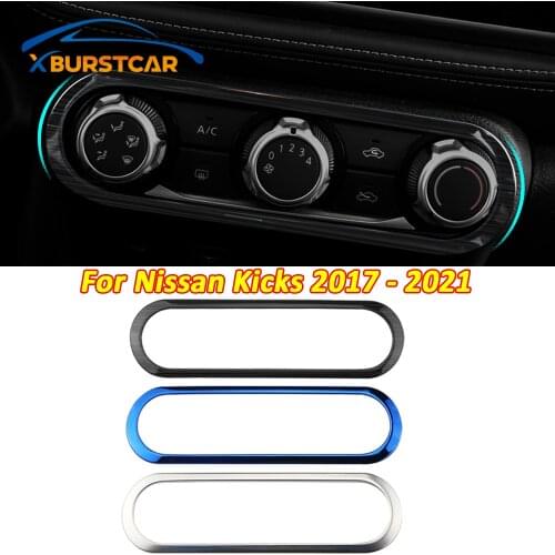 Xburstcar Auto Air Knob Sticker Accessories for Nissan Kicks 2017 - 2021 Stainless Steel Car AC Conditioning Panel Cover Trim