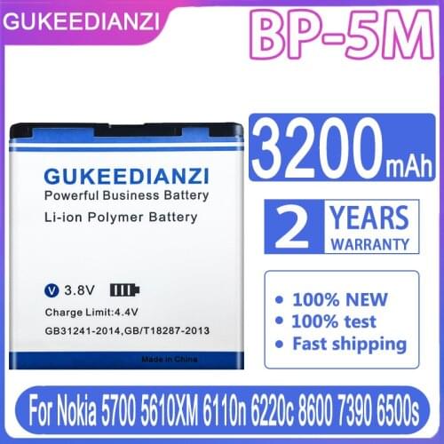 GUKEEDIANZI Replacement Battery BP-5M 3200mAh For Nokia 5700 5610XM 6110n 6220c 8600 7390 6500s BP 5M Nokia5700