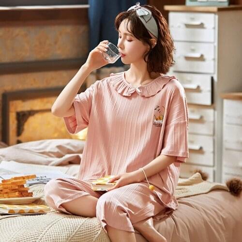 Women Sleepwear Cute Cartoon Set Pajamas For Sweet Short Sleeve T Shirts Summer Pijama Sleepwear Nightwear Plus Size Pants