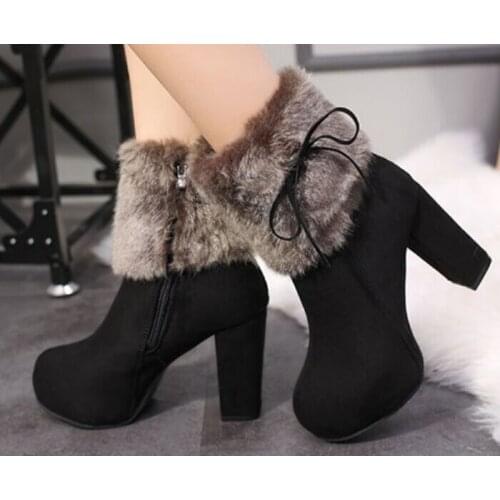 2019 winter heel snow boots for women Ankle Boots Warm Plush Snow Booties Womens Fashion Shoes High Square Heels