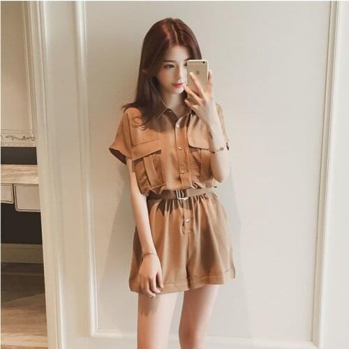 2021 Summer Women Jumpsuits One-piece Pants Korean Thin Shorts Fashion Short-sleeved High-waisted Waist Jumpsuit Woman Clothing