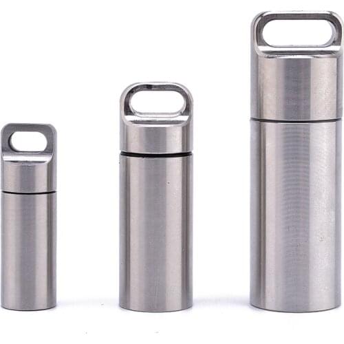 1pc Waterproof Aluminum Pill Box Stainless Steel Medicine Case Container Bottle Holder Keychain Carabiner Outdoor Pill Case Tool