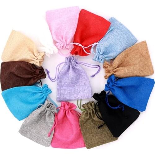 200PCS 7x9 Colorful Beatiful Handmade Christmas Pattern Party Wedding Jute Gift Bags Can be Customized Jewelry Diaplay&Box