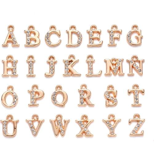 26Pcs/set Cute A-Z 26 English Letter Crystal Earrings Fashion Zinc Alloy Alphabet Bracelet Necklace Pendant Jewelry Accessories