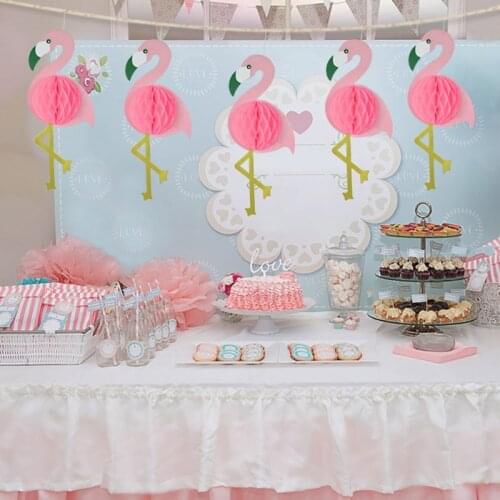3pcs DIY Pink Flamingo With Honeycomb Ball Hanging Pendant Wall Decorative Paper Garlands Birthday Wedding Event Party Decor