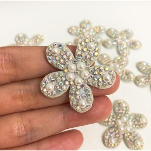 5Pcs 3D Flower Beaded Rhinestone Sew on Patches Accessories For Clothing Diy Fashion Patch Applique For Hat Bags