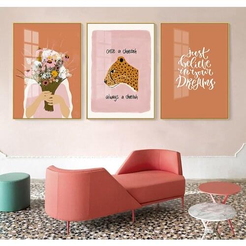 Abstract Canvas Painting Girl With Flower Quote Posters Cheetah HD Prints Wall Art Still Life Pictures Living Room Home Decor