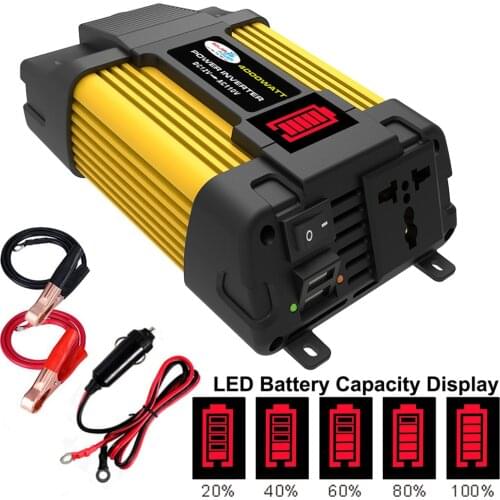 6000W Car Power Inverter LED Voltage Capacity Display Transformer Converter 12V to 110/220V Dual USB Inverter for Car Appliances