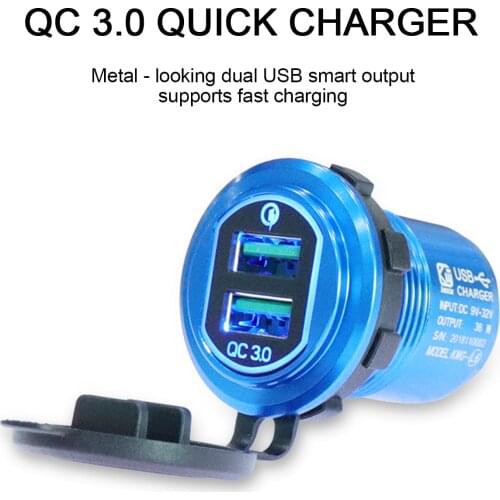 QC 3.0 USB Charger Quick Charger Motorcycle Dual Auto USB Aluminum Charger Socket LED Display with Caps for Truck Boat Auto ATV