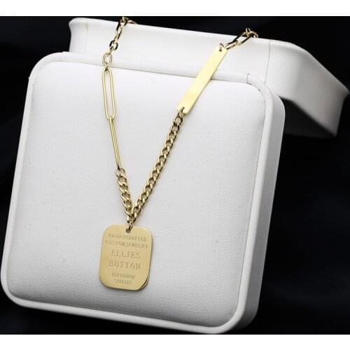 2021 Fashion Titanium Steel Letter Long Chain Necklace For Women Men Jewelry Gifts Square Pendant Necklace Accessories