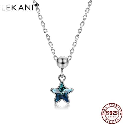 LEKANI 925 Sterling Silver Pendant Necklace For Women Five-Pointed Austria Crystal Necklace Party Fine Jewelry Trend 2020 New