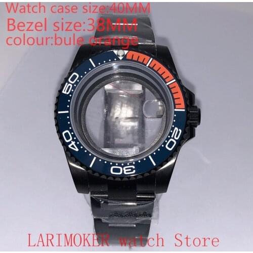 Suitable for NH35 NH36 Miyota 8215 40mm 904L stainless steel case, transparent black back cover, with bezel,orange blue