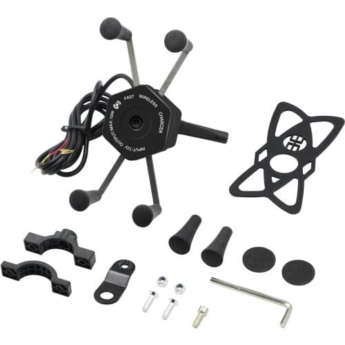 12V Motorcycle USB 2.1A Qi Wireless Charger Holder Mount Stand X-Grip with Voltmeter Holders USB Charging Equipment Mobility