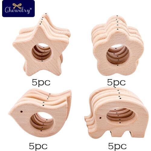 20pc Baby Wooden Animal Teether With Holes Beech Rodent Pacifier Chain Pendant Necklace BPA Free Teething Toys ChildrenS Goods