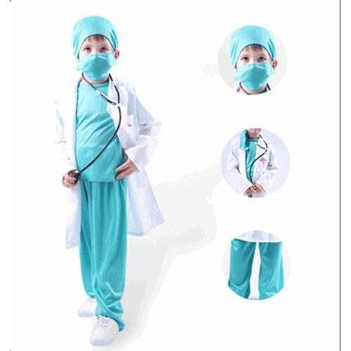 Hospital Doctor Nurse Work Suit Surgeon Dr Uniform Coat Kids Boys Girls Halloween Party Cosplay Costume Role Play Clothing