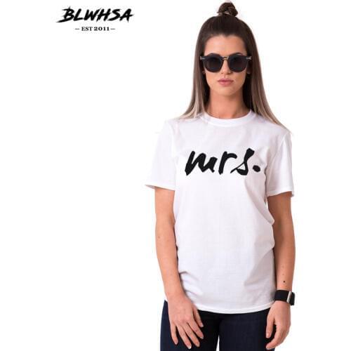 BLWHSA Lovers Couple T shirt Summer Fashion Printing Mrs Hipster Fashion Black Tops Students Apparel Short Sleeve For Women
