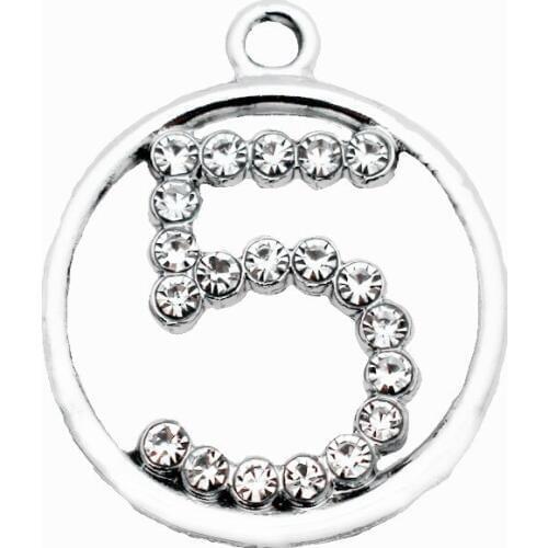 Hot selling 20pcs/lot Crystal figure 5 Dangle Charms Lobster Clasp Hanging Charm For Bracelet&Pendant Floating Charms Jewelry