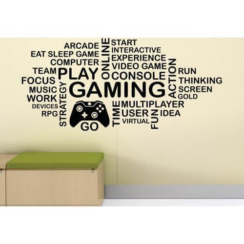Gaming Wall Decal Word Cloud Video Gamer Kids PS4 Xbox Controller Sign Poster Vinyl Sticker Playroom Decor Game Wall Mural X97
