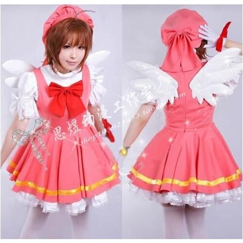 Cardcaptor Sakura kinomoto sakura cosplay costume Magical girl lolita punk dress +hat+ wings costume set