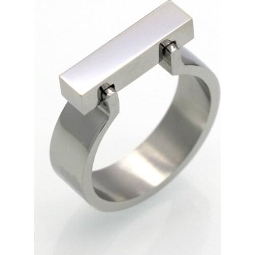 Hot Sale Fashion Women Men Punk Color Rose Gold Black Stainless Steel Narrow Square Glaze Bolt Round Rings Jewelry