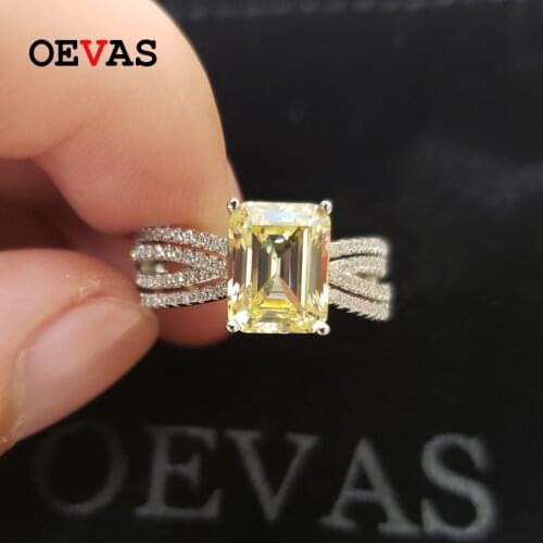 OEVAS Solid 925 Sterling Silver Rectangle High Carbon Diamond Wedding Rings For Women Sparkling 7*9mm Zircon Party Fine Jewelry