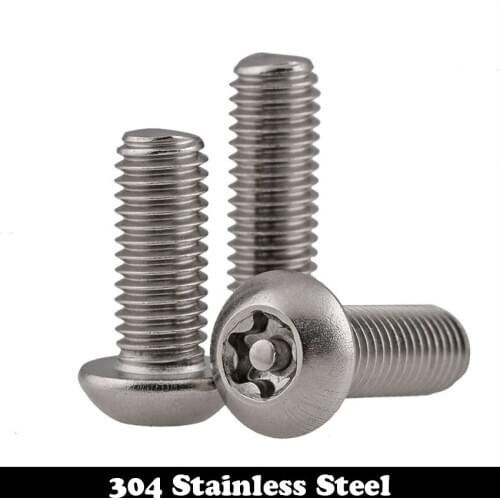 M6 M6*10 M6x10 M6*12 M6x12 M6*14 M6x14 304 Stainless Steel 304ss Torx 6 Six Lobe Pin In Round Pan Head Machine Security Screw