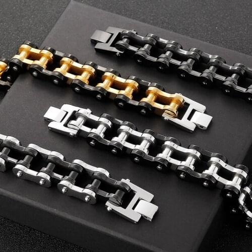 Masculine Mens Bike Motorcycle Chain Bracelet Man Heavy Two-Tone 316L Stainless Steel 20MM Wide 8.67" 9.25" Friendship Jewellery