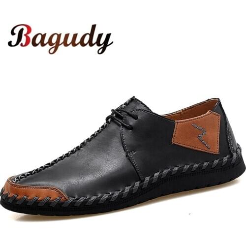 Men Genuine Leather Loafers Fashion Designer black Casual Shoes Moccasins men flat shoes Comfortable Lace-up oxfords shoe man 46