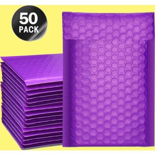 New Purple 50pcs Mailer Poly Bubble Padded Mailing Envelopes for Gift Packaging Self Seal Bag Bubble Black White purple and Pink