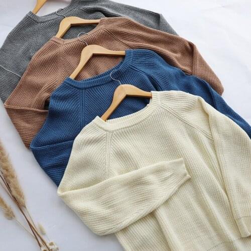 2020 Autumn Winter Hot Selling Ladies New Korean Fashion Simple Versatile Pure Color Round Neck Pullover Style Long Sleeve