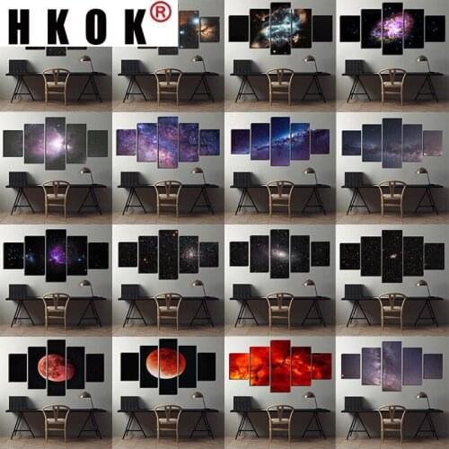 HKOK Landscape Canvas HD Printed Universe Galaxy 5 Panel Starry Space Planet Modular Picture Home Decor Poster Wall Art Painting