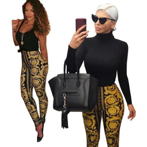 Sexy Womens Printed Casual High Waist Soft Pants Ladies Active Skinny Leggings Casual Slim Fit Trouser