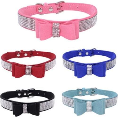 Bling Rhinestone Pet Dog Collar Adjustable Leather Bow Tie Collar Puppy Kitten Cute Necklace Pet Supplies