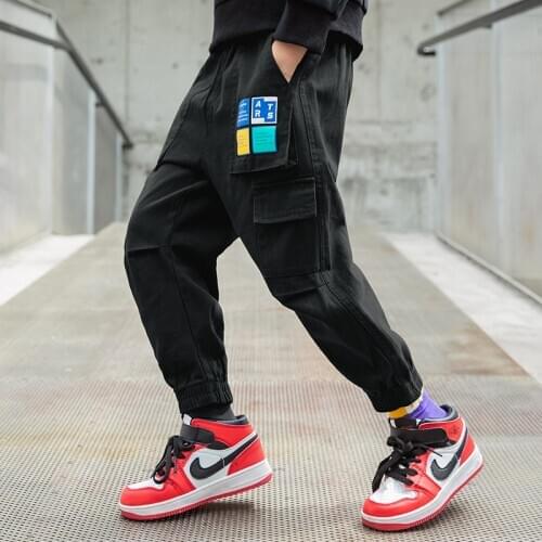 Trend Children clothes Boys Harem Pants Cotton Cargo pants Multi-pocket Jogger Pants 4 6 8 10 12 Years Kids Boys Casual Trousers