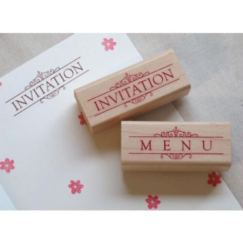 ScrapbookingDIY INVITATION MENU Stamps for Wedding retro seal Vintage Wood Rubber Stamp Album Decoration Stamp High Quality