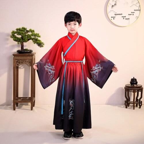 Chinese Traditional Folk Boy Embroidery Costume Han Dynasty Dance Wear Cosplay Clothes Oriental Ancient Hanfu