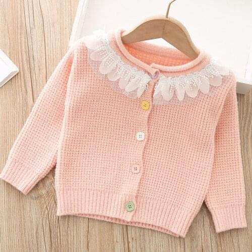 Girls lace collar knitted cardigans children top kids clothing wholesale