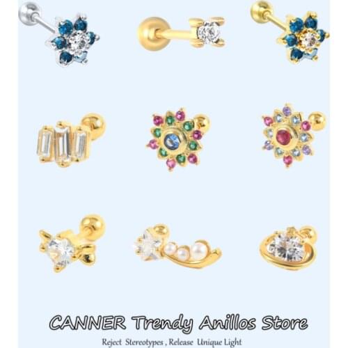 CANNER 925 Sterling Silver Zircon Stud Earrings Piercing Spiral Perforated Cartilage Earrings Crystal Luxury Jewelry For Wedding