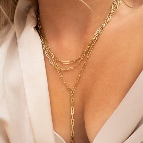 2021 Summer new gold Silver Color Fashion Long Y shape 3 layer Link chain necklaces sexy women lady charm wedding choker jewelry