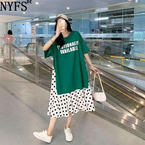 NYFS 2021 Korean New Loose Woman Dress Vestidos Robe Elbise Fashion Pure cotton Patchwork Korean silk Dots Summer Dress