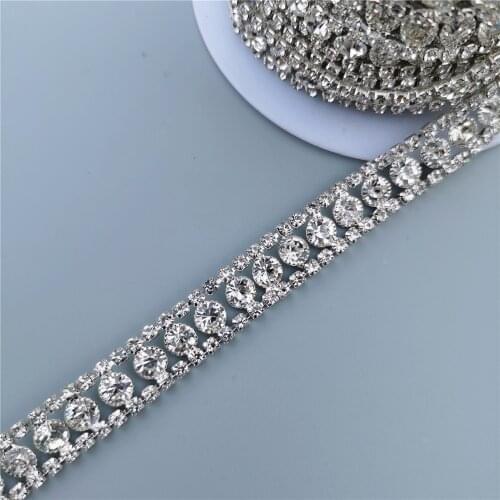 1 Yard Rhinestone Crystal Chain Bling Diamante Lace Diamond Trim Ribbon Necklace Applique Gem Sparkle Wedding Dress 0.47" Width