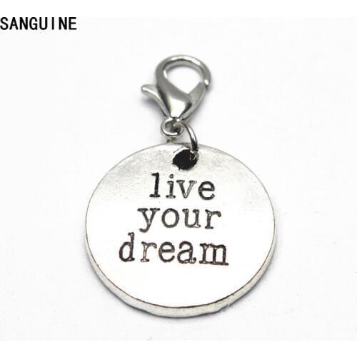 10pcs/lot Live Your Dream Lobster Clasp Dangle Charm Jewelry Vintage Letter Floating Charms For Bracelet Necklace DIY Jewelry