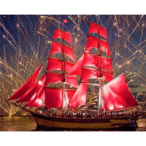 2017 5d diy diamond painting round full cube diamond embroidery red ship scenery pattern hobbies and diamond mosaic Christmas