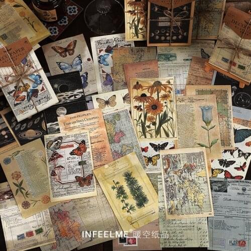 60pcs Natural Plants Vintage Junk Journal Retro Material Papers Diy Scrapbooking Album Diary Happy Planner Gift Decorative Paper