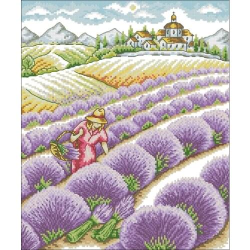 -free kit--Lavender pastoral-14ct Needlework,For Embroidery,DIY Arts Cross stitch kits Set Cross-Stitching Home Decor