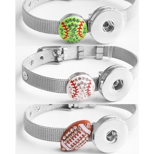 Football Volleyball Baseball Basketball softball 18mm DIY Stainless Steel Snap button jewelry bracelet boys girls AS675