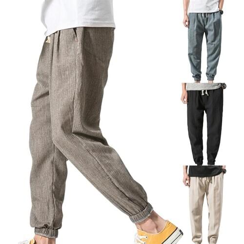 Casual Thin Breathable Tie Drawstring Long Pants Fashion Solid Color Drawstring Summer Casual Loose Men Long Harem Pants Trouser